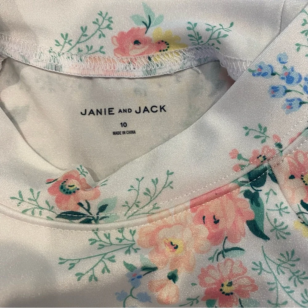 Janie And Jack Girls Floral Ruffle Sleeve Rash Guard Swim Top Size 10 White Pink